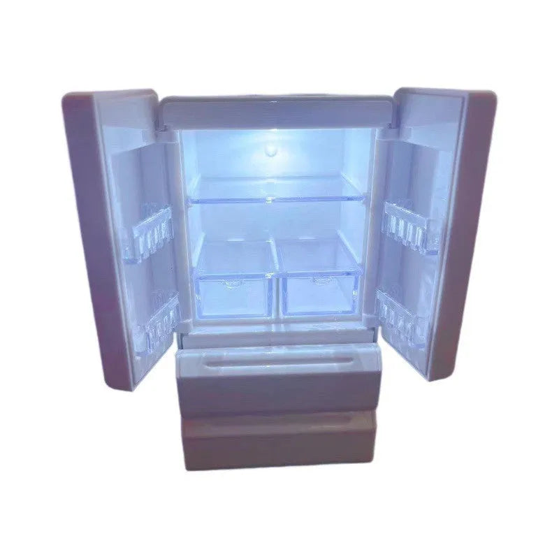 White plastic miniature candy toy model with light-up feature showing dimensions