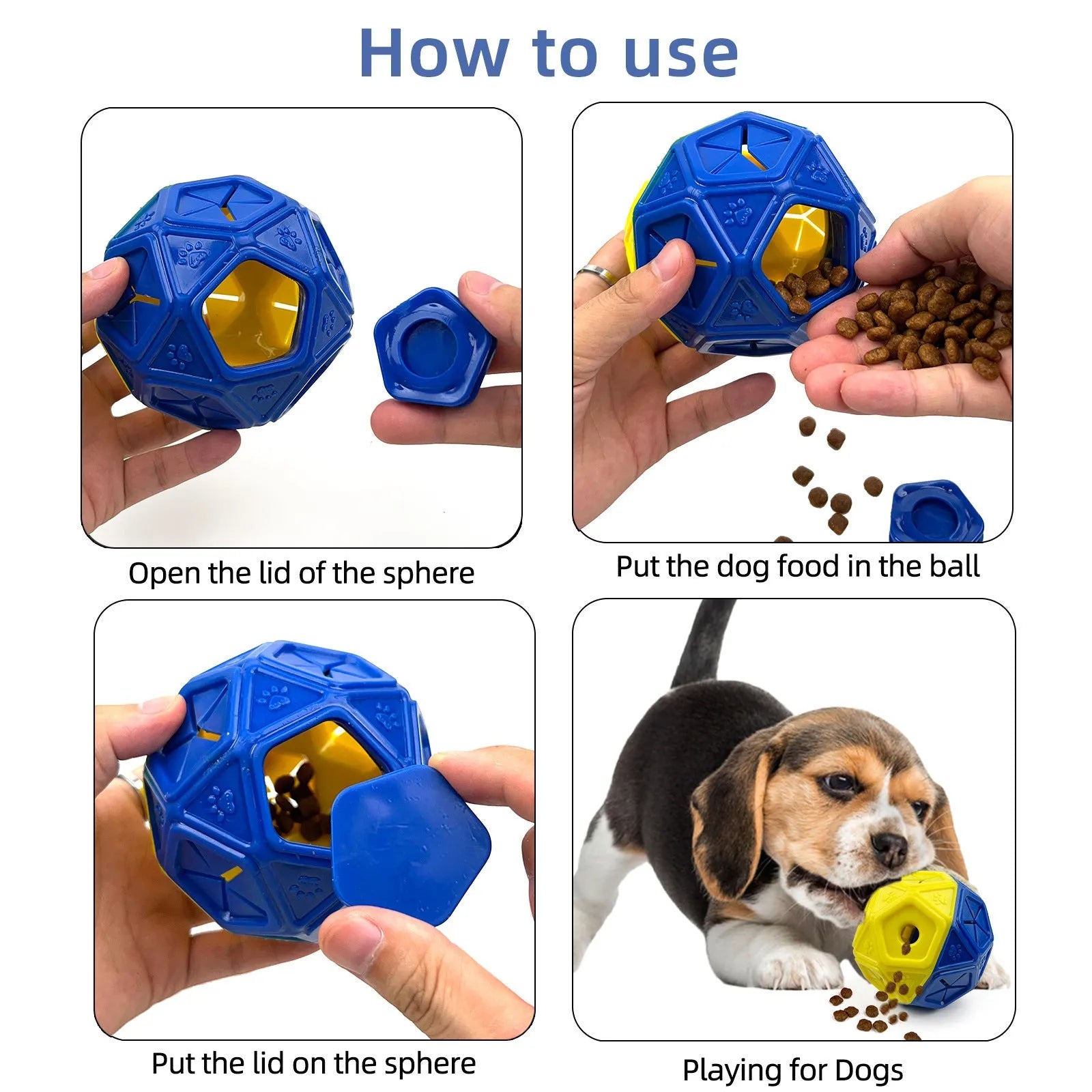 Blue dog toy ball hollow treat dispensing puzzle toy for indoor and outdoor use