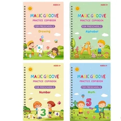 Children's groove magic practice book for English calligraphy with double-sided notched pages and ten pen refills