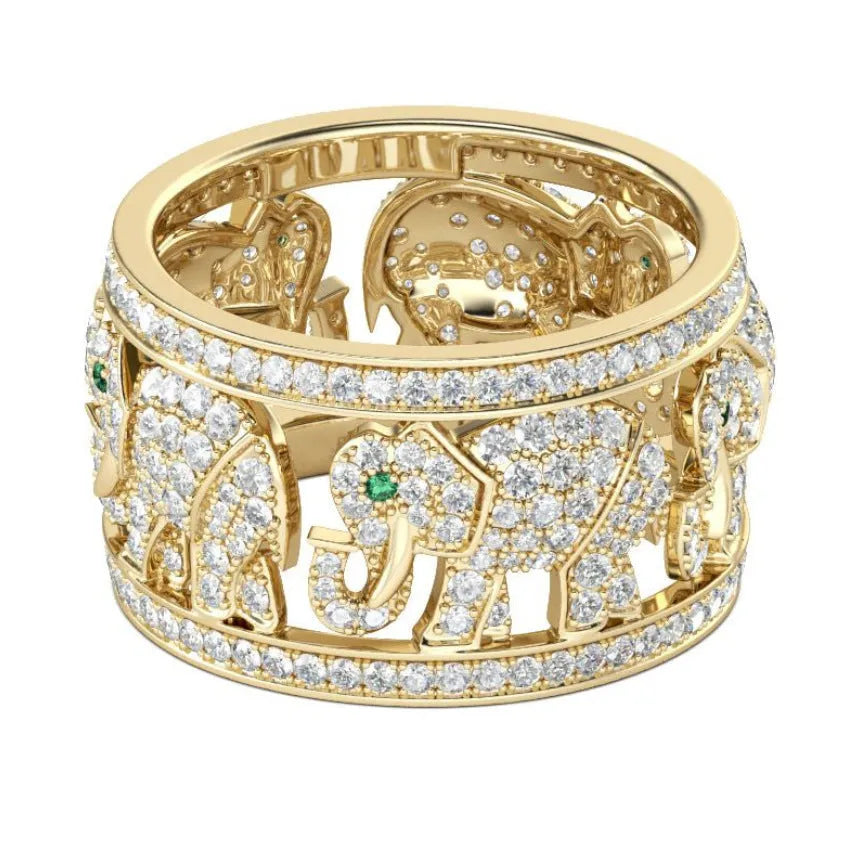 Women's elephant motif ring with diamond detailing in electroplated alloy