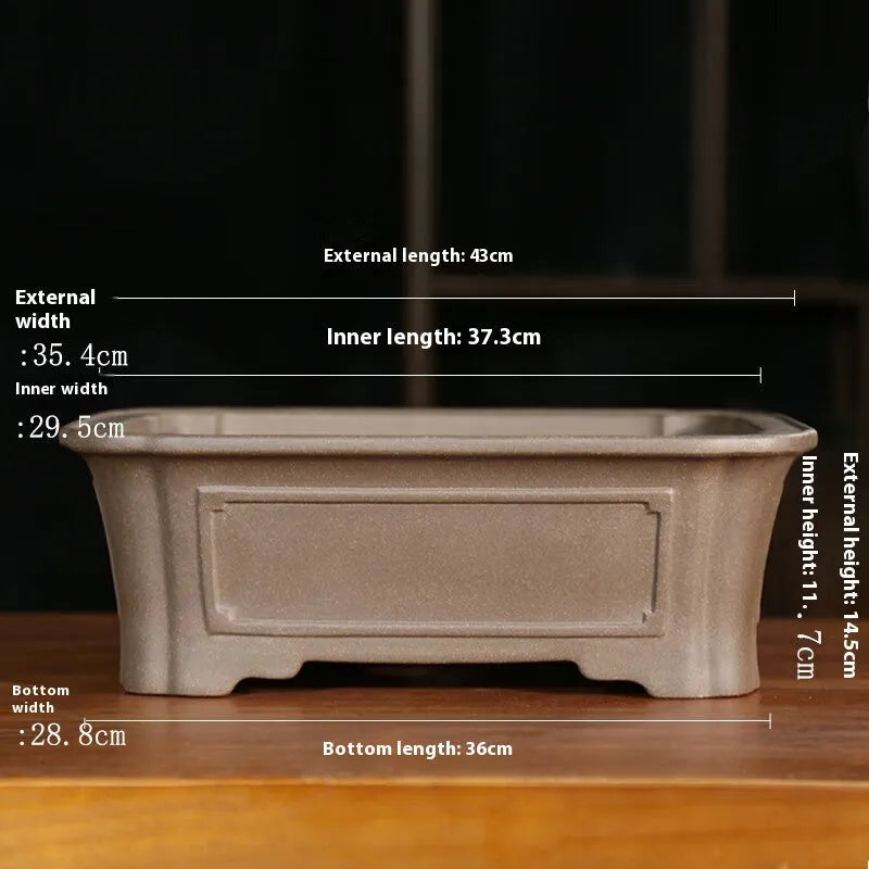 Purple sand rectangular antique bonsai planter with corner-cutting design in two size options
