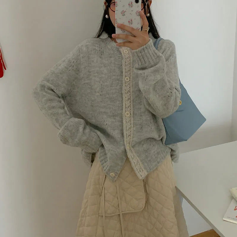 Korean artistic retro sweater coat in viscose fibre fabric with loose free-size fit
