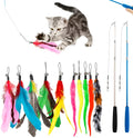 Multi-colour cat fishing rod toy set with telescopic poles and feather attachments