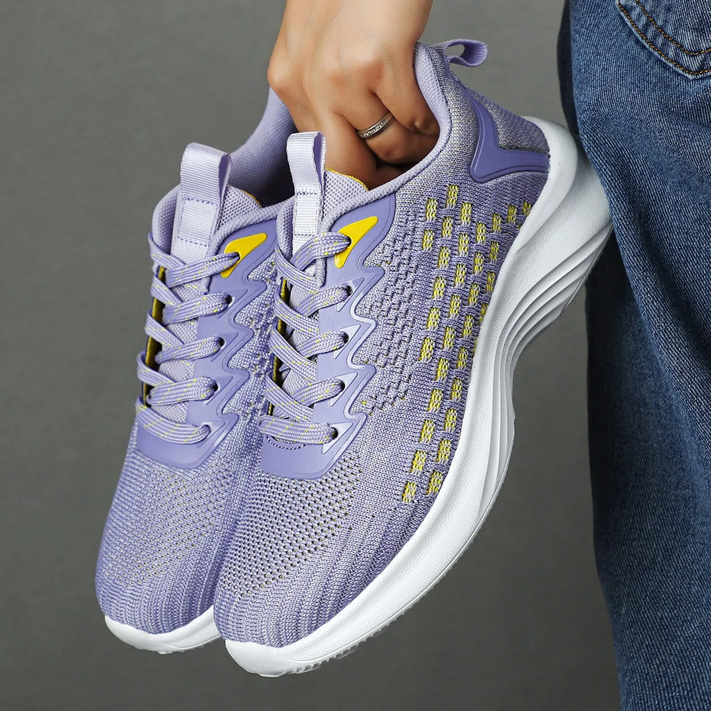 Women's Flyknit running shoes in lavender purple with EVA sole and mesh upper