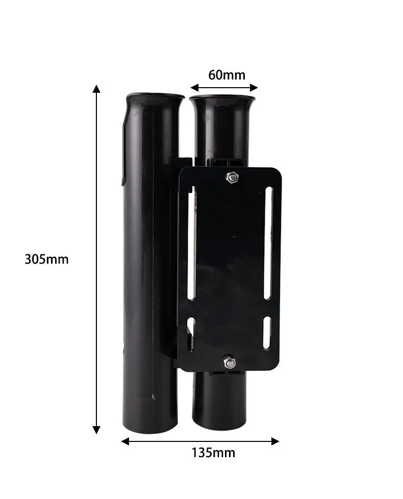 Black carbon fishing rod rack mounted on motorcycle with double-layer plastic rod frame
