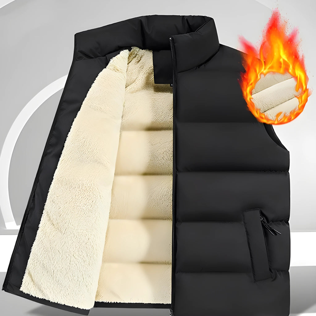Men's striped lambswool vest in black, dark blue, or red colour, shown as a sleeveless jumper for autumn and winter wear