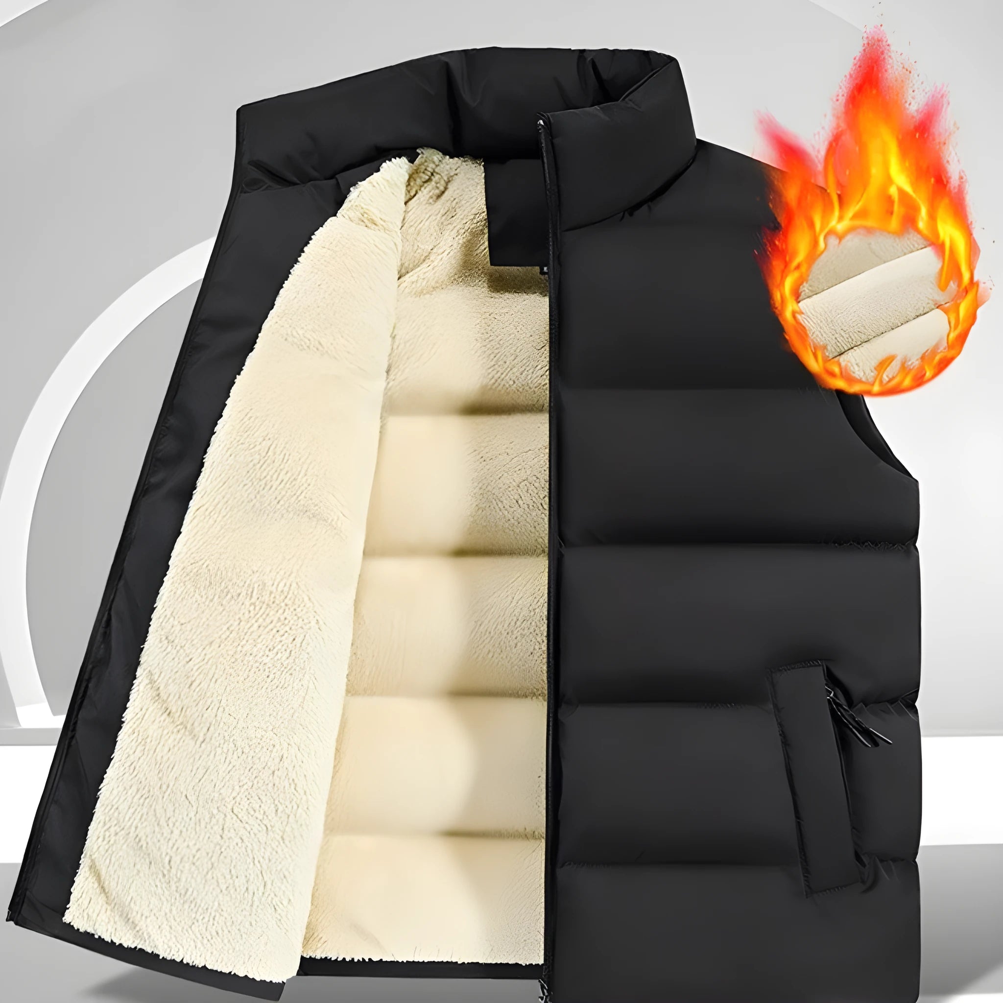 Men's striped lambswool vest in black, dark blue, or red colour, shown as a sleeveless jumper for autumn and winter wear