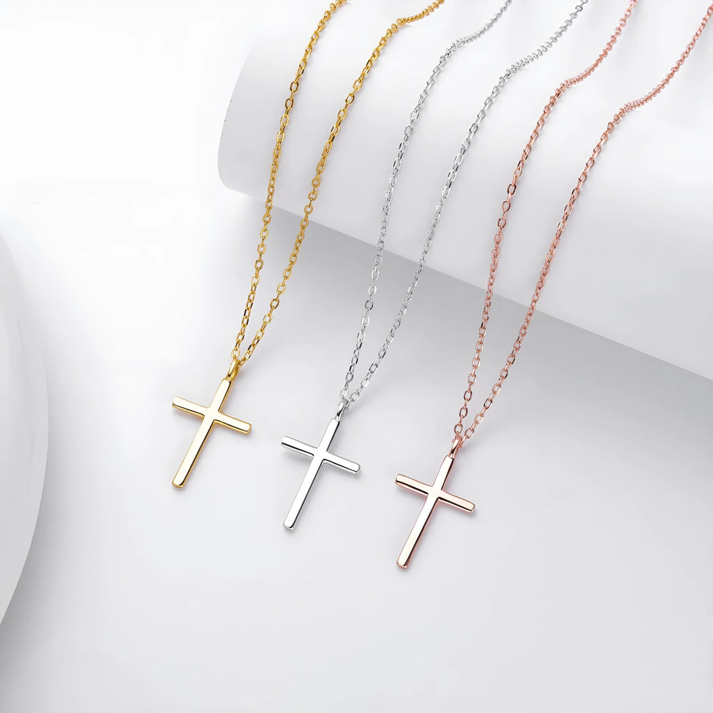 Sterling silver cross pendant necklace on O-chain with adjustable 41-50cm length