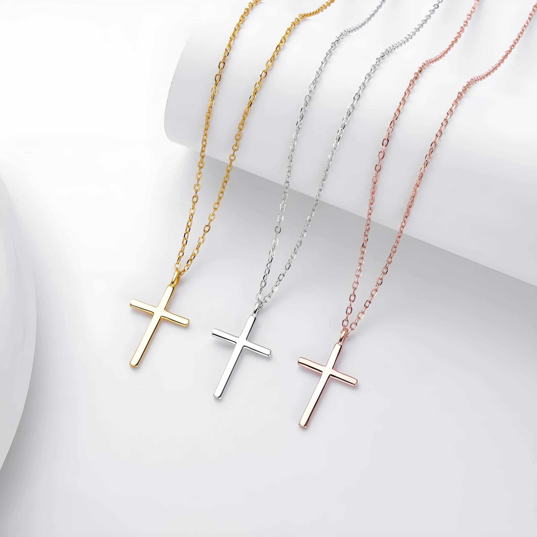Sterling silver cross pendant necklace on O-chain with adjustable 41-50cm length