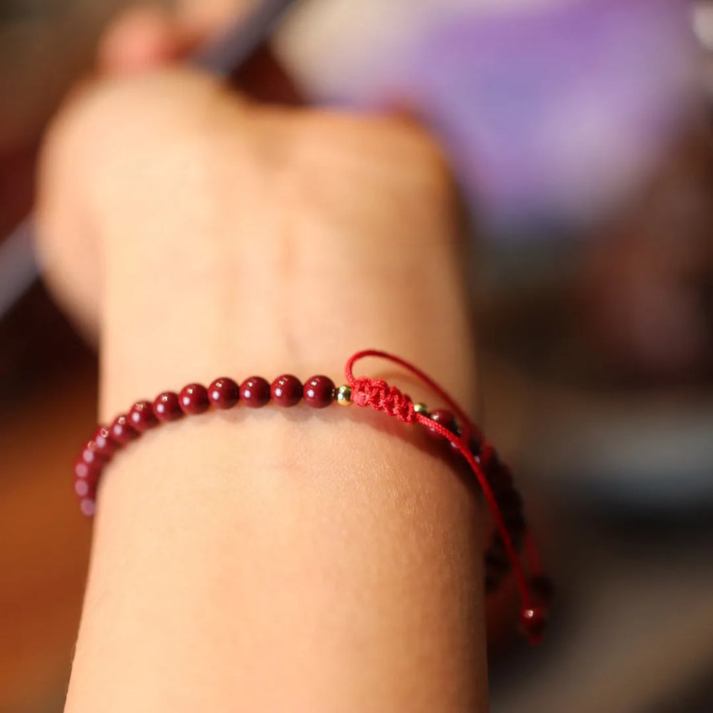Natural raw ore cinnabar bracelet with purple gold sand design and auspicious patterns in Chinese style