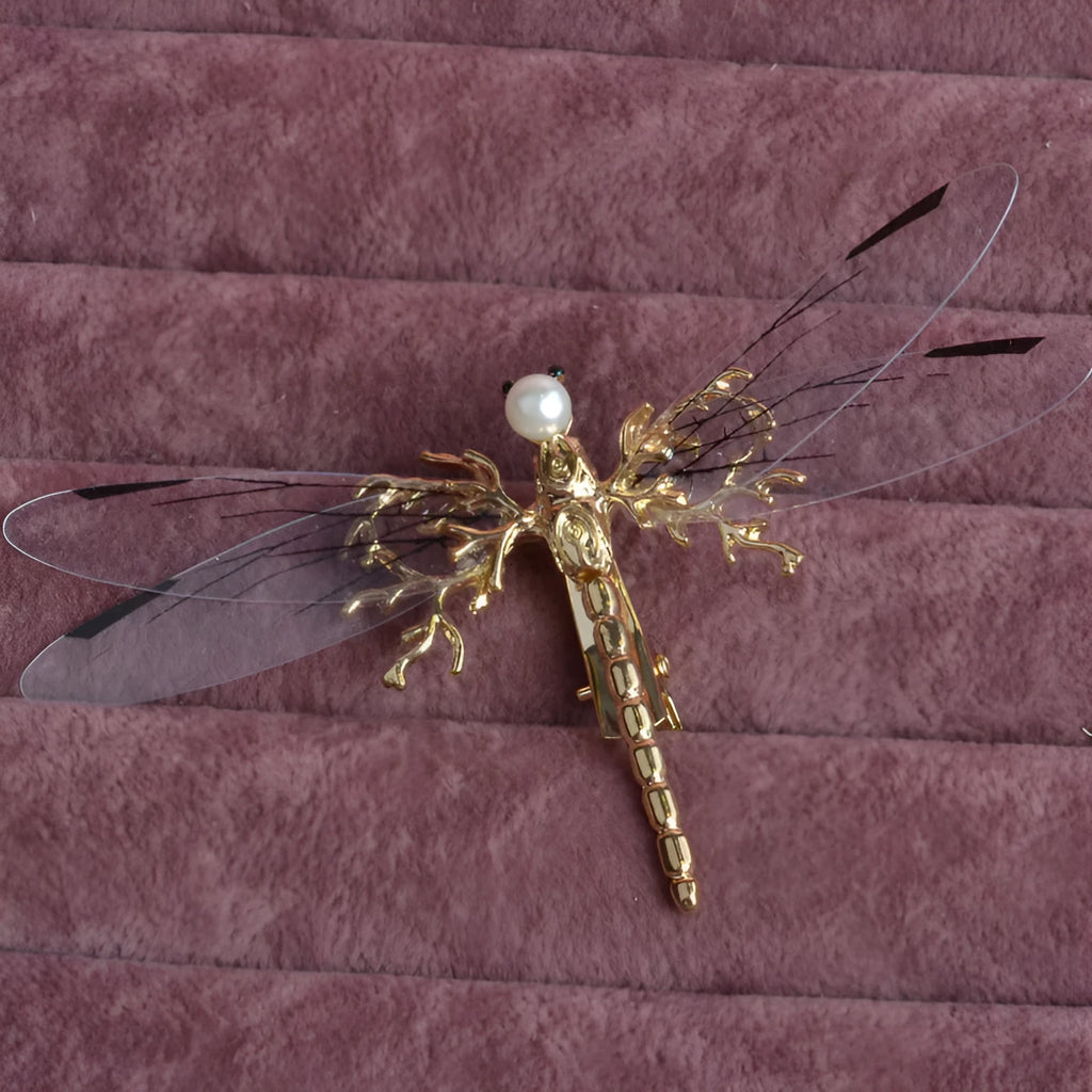 European golden dragonfly side clip headdress made of alloy with electroplated finish for women