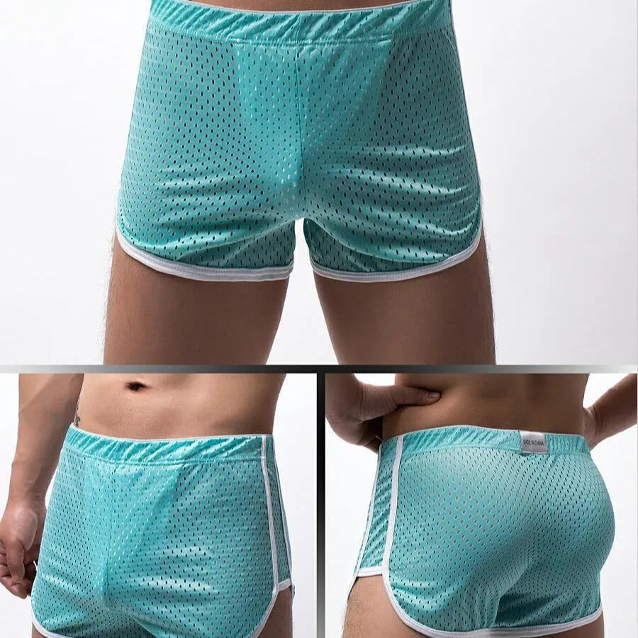 Men's three-point boxers in cotton nylon blend showing mid waist design and breathable fabric