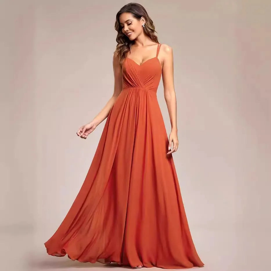 Women's sleeveless long banquet dress with pleated A-line skirt in light green, wine red, navy blue, or purple.