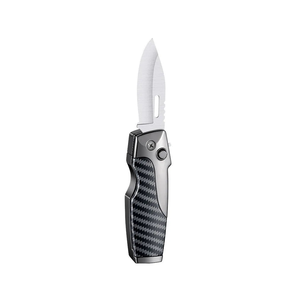 Zinc alloy folding lighter with jet flame and knife functions in closed position