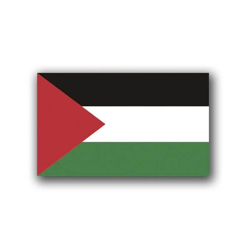 Car Palestinian flag decal sticker in PET material with three colour variants on a car bumper.