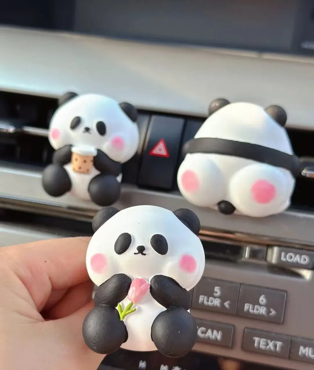 Cute panda car vent perfume decoration with three styles: milk tea, flower, back panda