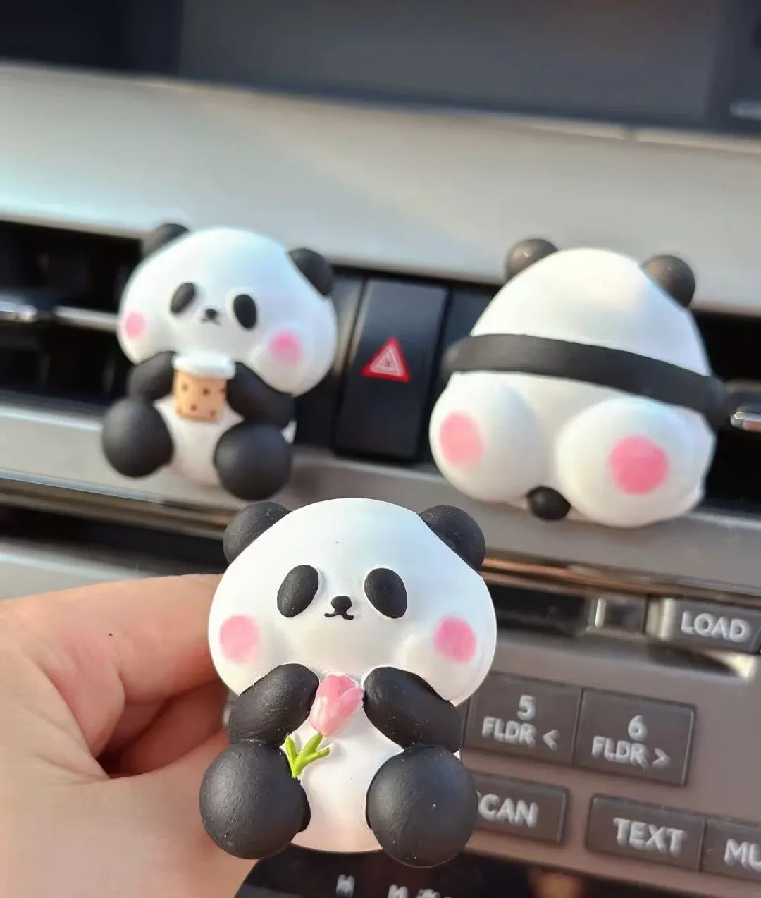 Cute panda car vent perfume decoration with three styles: milk tea, flower, back panda