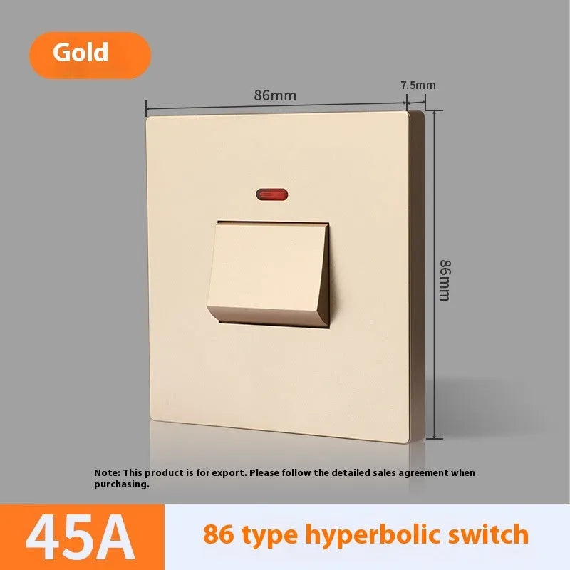 Gold illuminated double pole electrical switch for water heaters and air conditioners