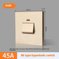 Gold illuminated double pole electrical switch for water heaters and air conditioners
