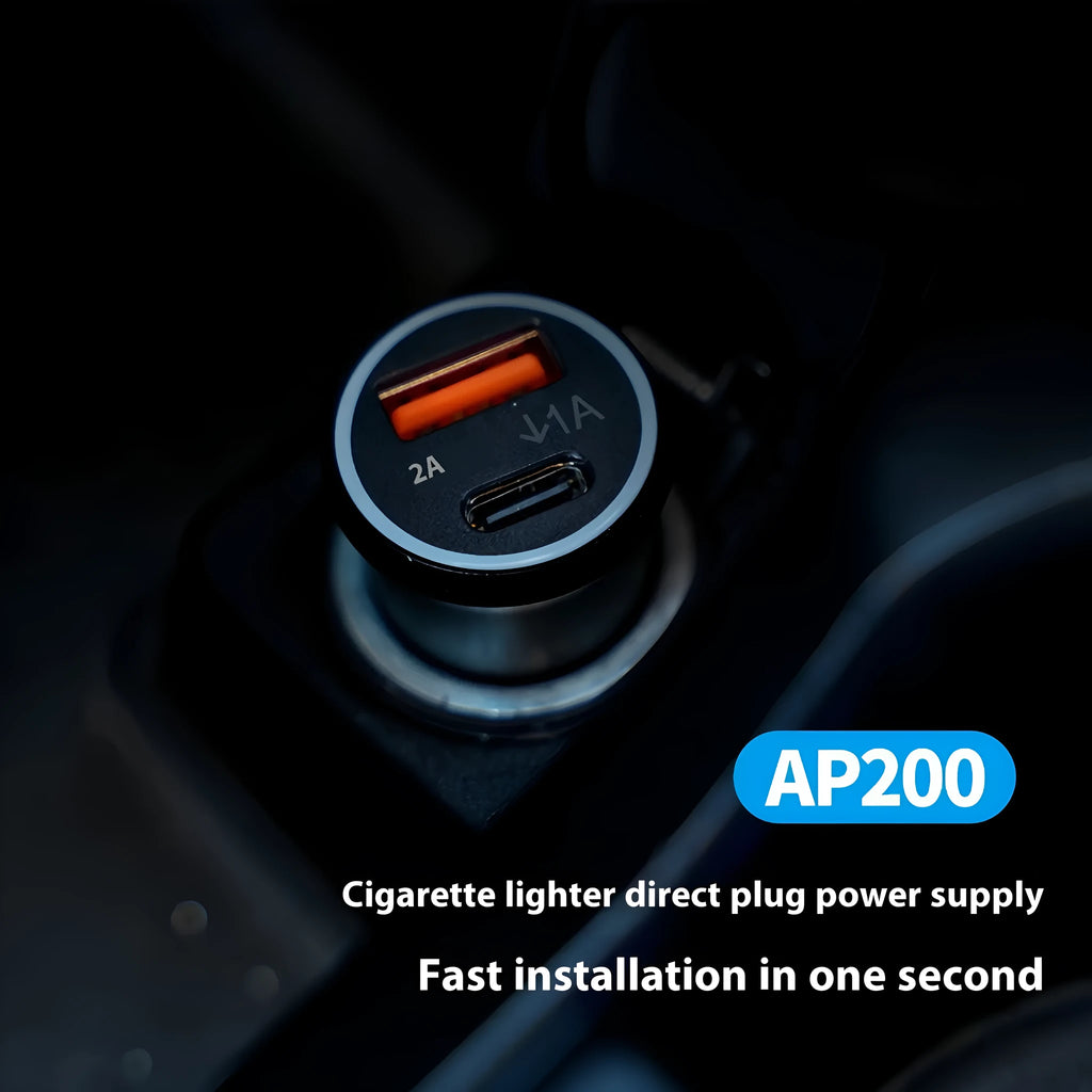 Black ABS car GPS tracker device designed to plug into a vehicle's 12V charger socket.