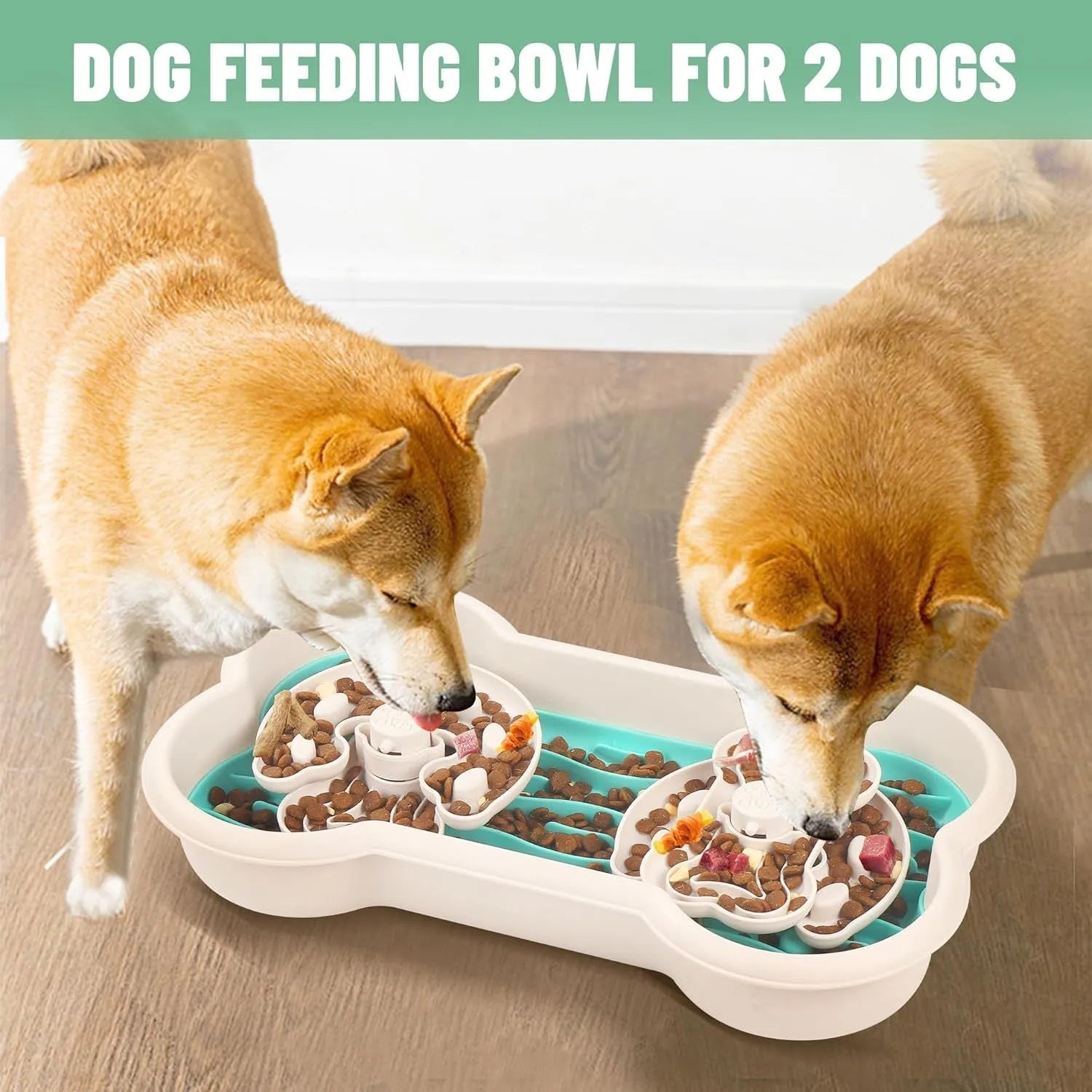 Large green slow feeder dog bowl with three rotating puzzle trays for dry and wet food