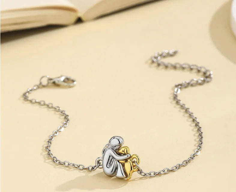 Black electroplated flexible wire woven couple bracelet with angel motif
