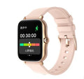 Black smart watch with a 1.7-inch colour touch screen on an adjustable strap, showing a fitness tracking interface.