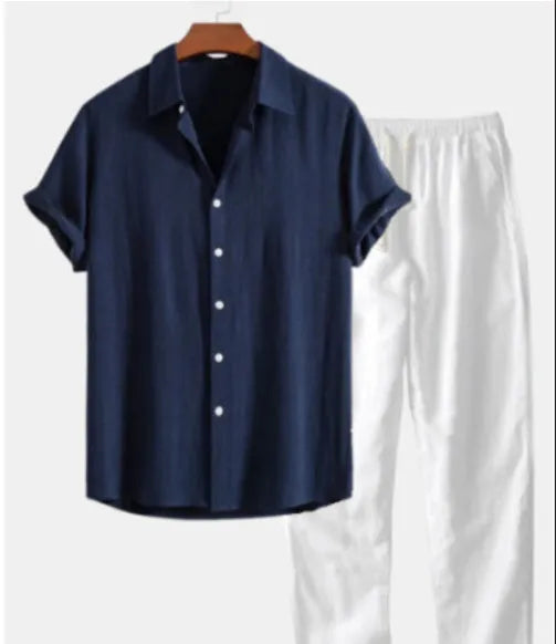 Men's slim fit floral print casual shirt in green, part of a coordinated set with trousers.