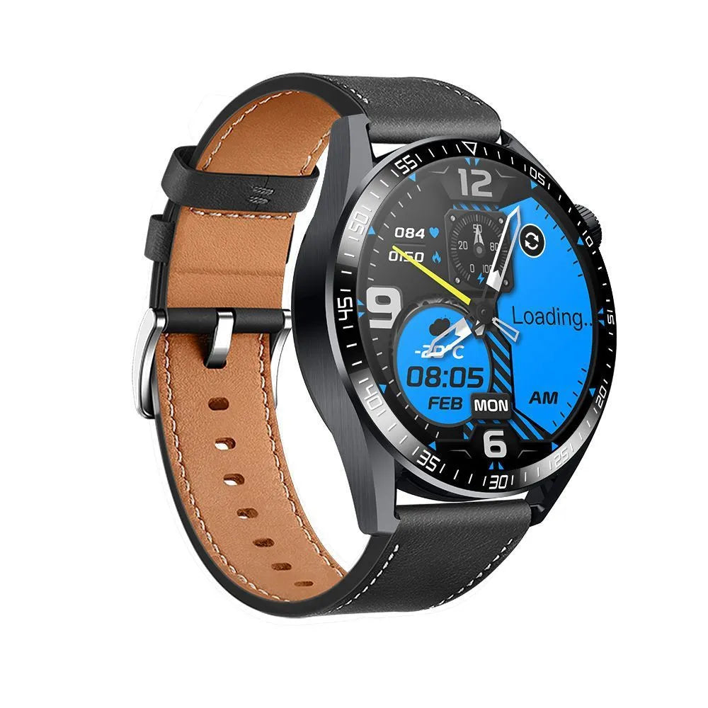 GS3 Max black smartwatch with silicone strap showing health stats on its IPS screen