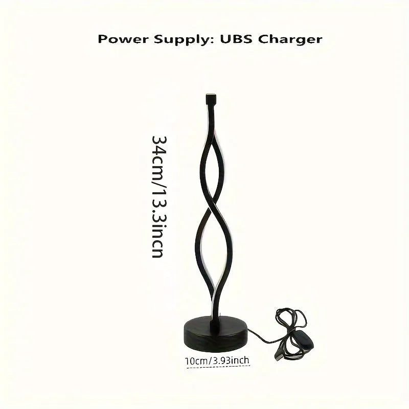 Black aluminium desktop table lamp with dimming button and touch controls.