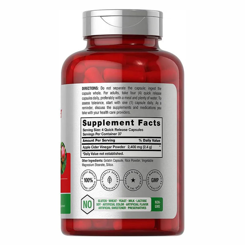 Bottle of 150 apple vinegar capsules for daily health supplementation