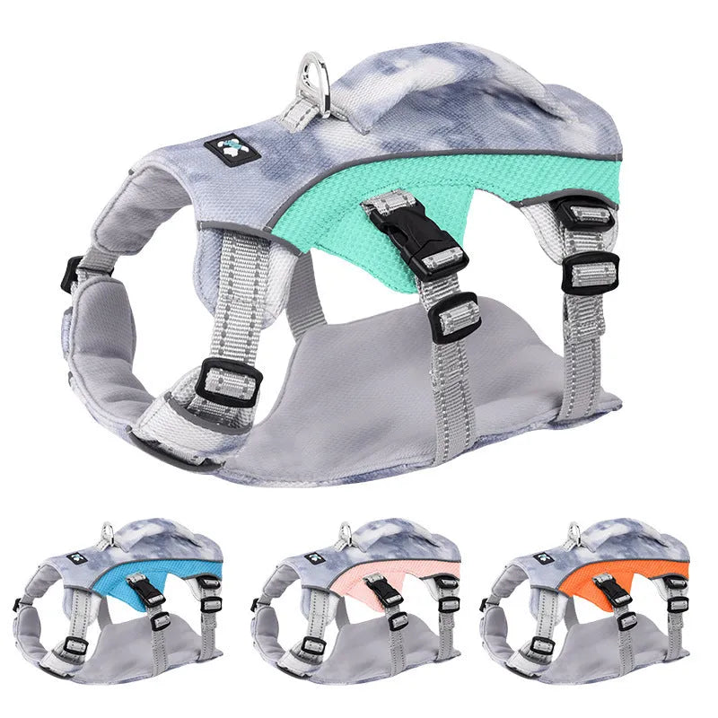 Light blue reflective dog chest strap for cooling vest attachment