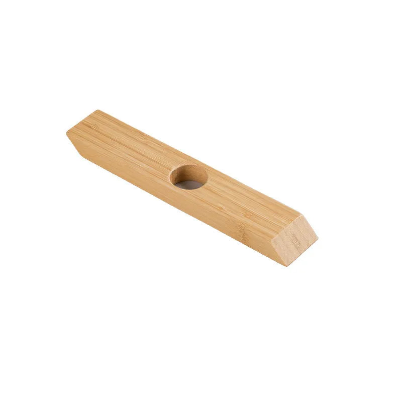 Creative bamboo wine bottle shelf in straight style with walnut wood finish on kitchen countertop