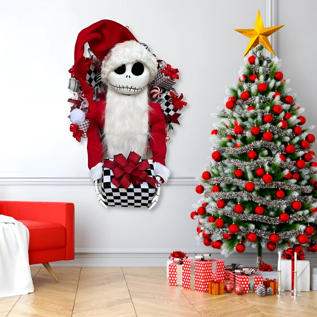Three-dimensional Jack doll garland with wooden and cloth construction for holiday family show window decoration