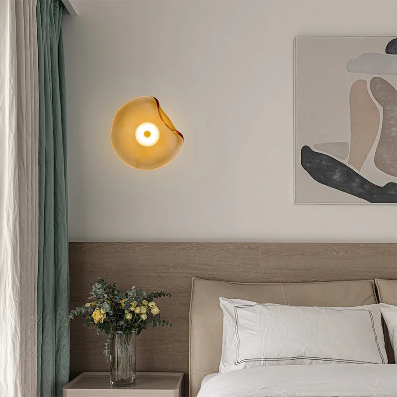 Round glass wall lamp in cognac colour for bedroom bedside, 220V decorative light