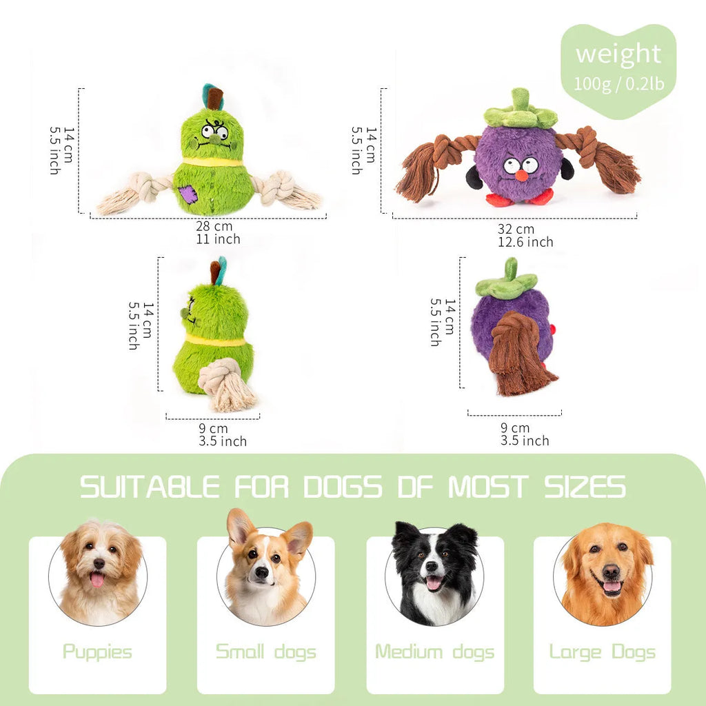 Green interactive dog plush rope knot tug toy with molar tooth chew centre on a white background.