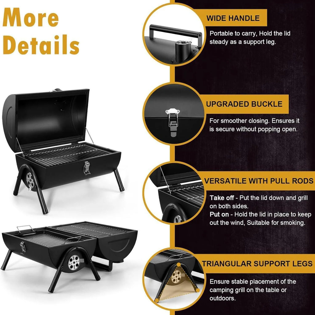 Small folding desktop charcoal barbecue smoking device with portable grill