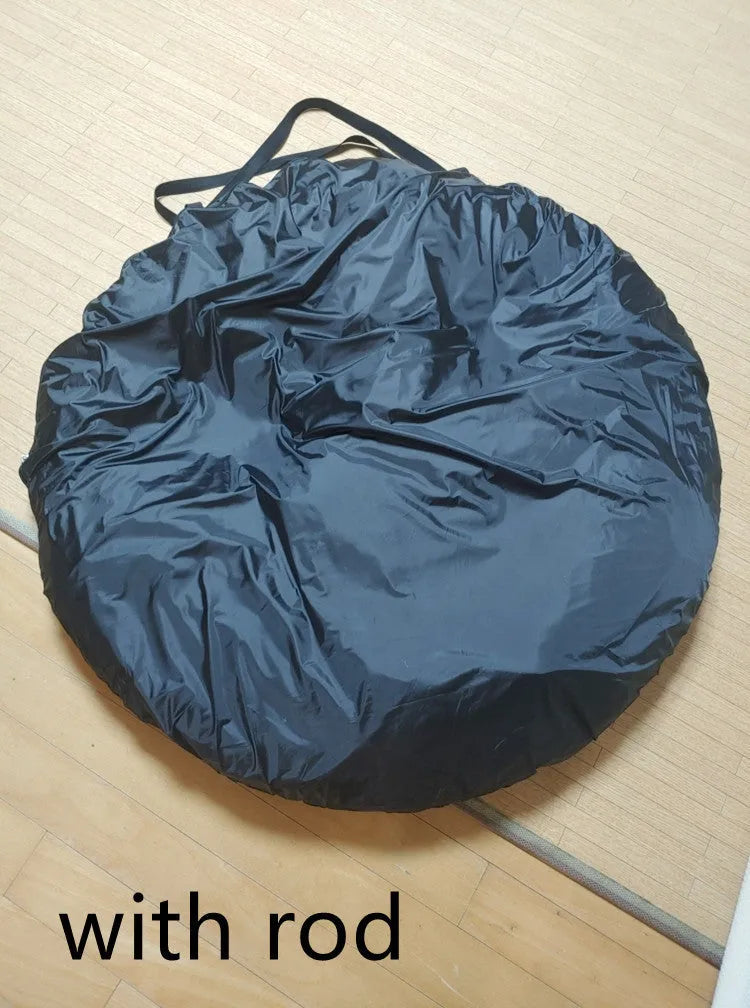 Pop-up outdoor camping car tail tent in black, unfolded to 200x200x200cm with steel frame and Oxford cloth body