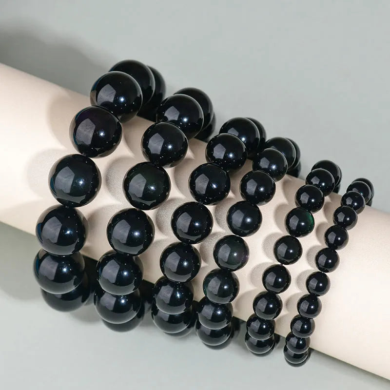 Hand-woven obsidian couple bracelet with natural stone beads in multiple colour options