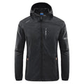 Men's thin nylon hooded summer jacket in light grey colour showing loose fit design