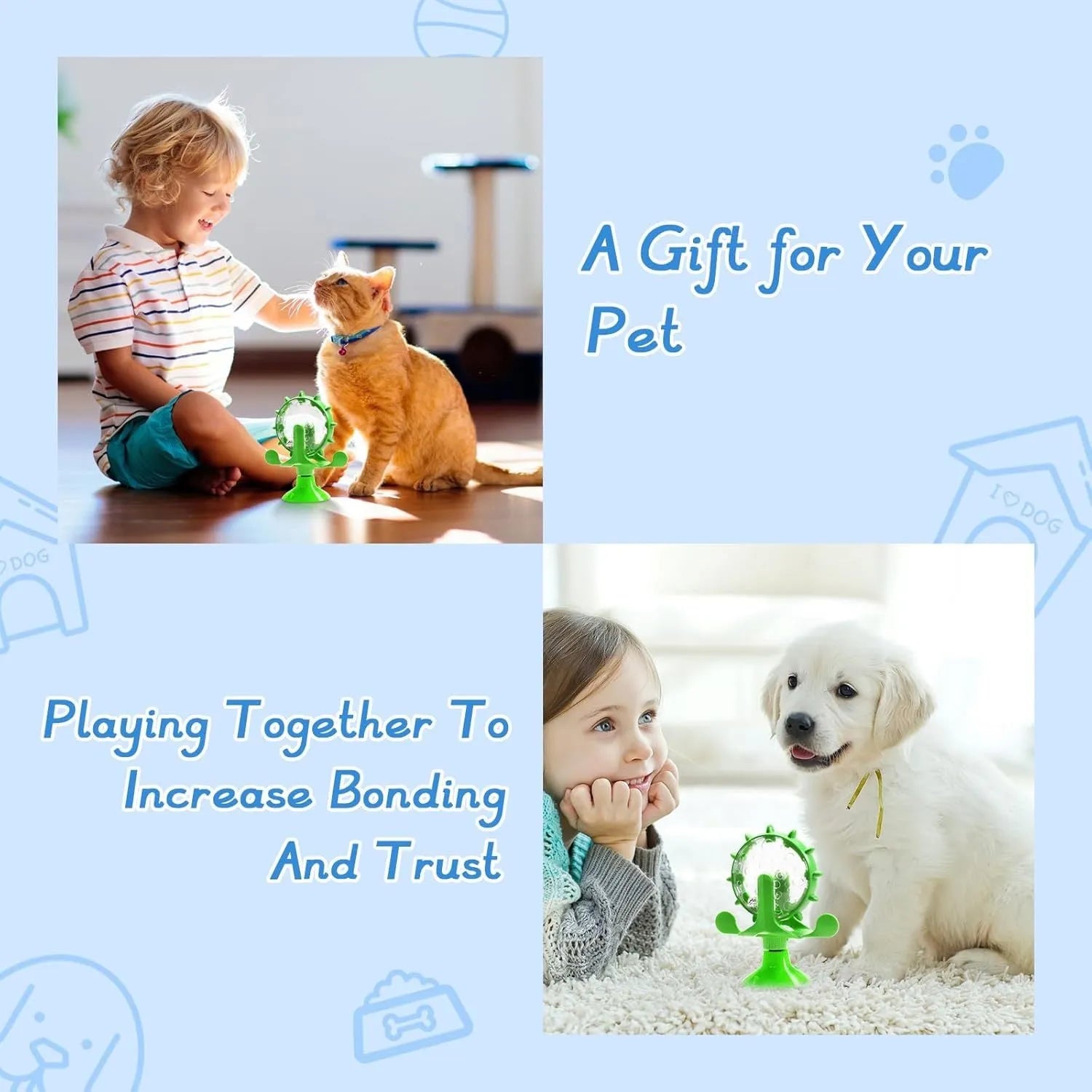 Interactive pet spinner toy with food dispenser holes and floor sucker base for cats and small medium dogs