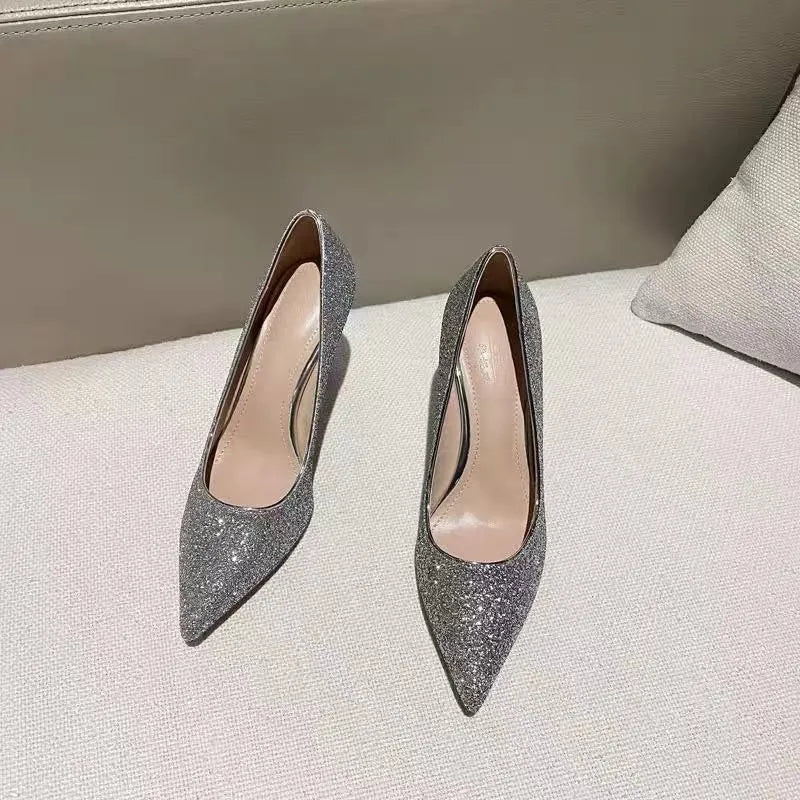 Women's crystal wedding shoes with stiletto heels in silver or black colours