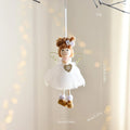 White Christmas tree angel girl ornament with snowflake design made from metal plastic cloth