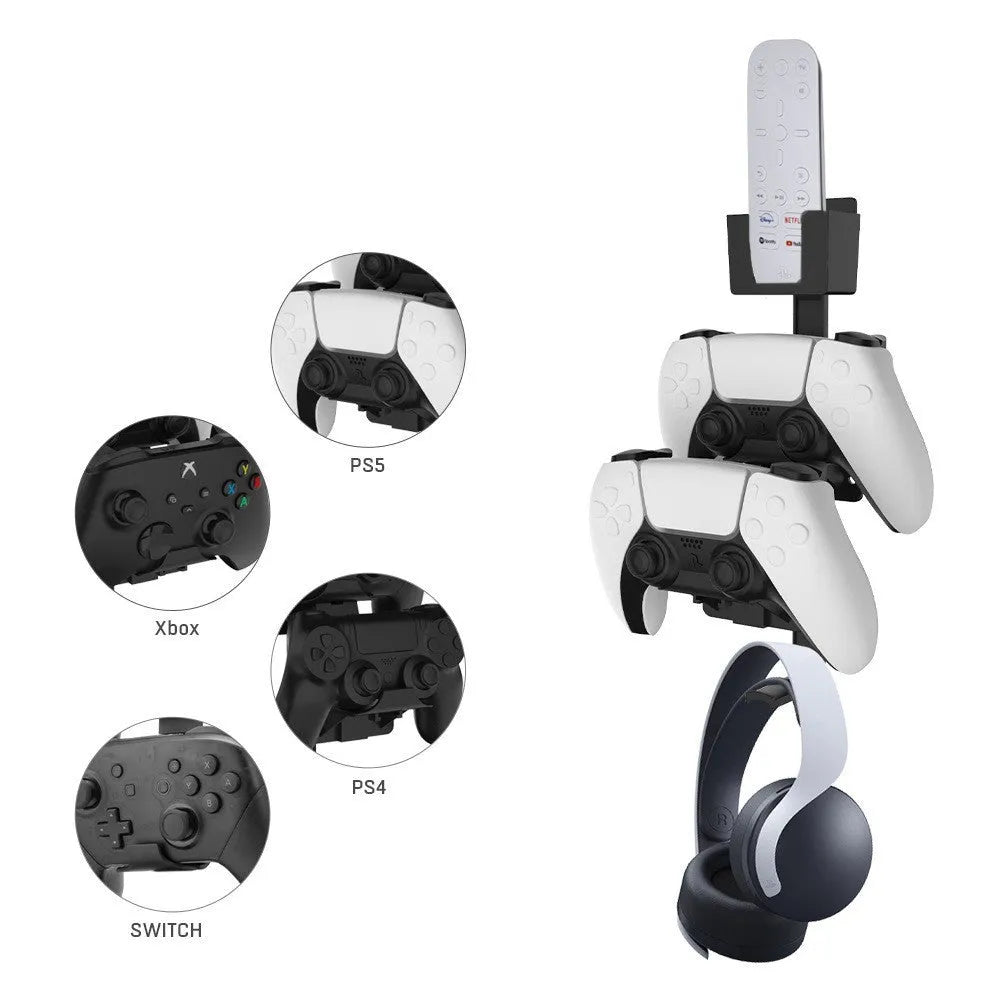 Wall-mounted remote control hook for gaming accessories in black colour