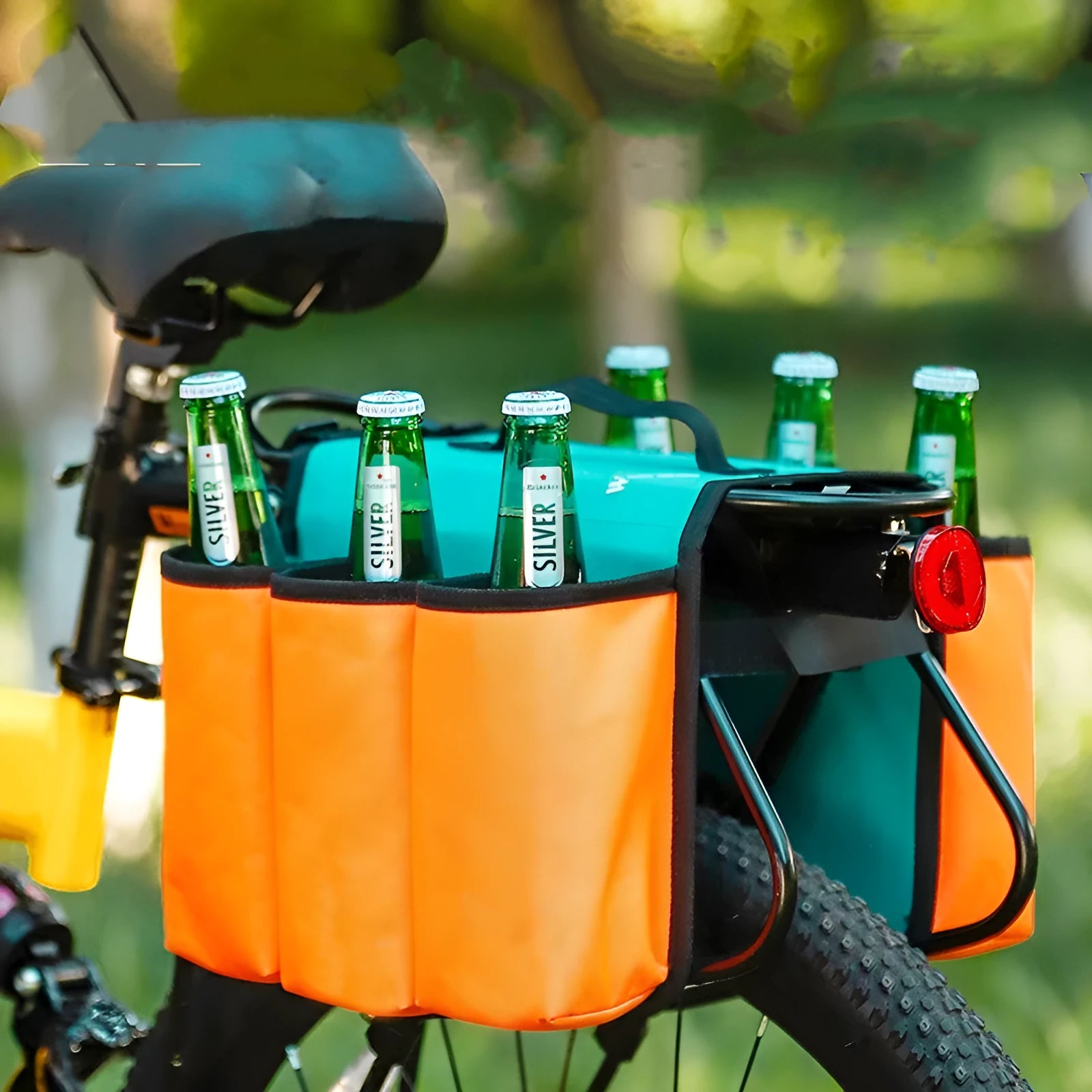 Black and orange bicycle double-sided beverage bag with 600D PVC construction
