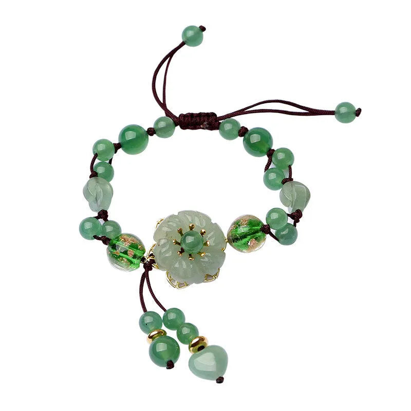 Hand-woven Chinese style bracelet with auspicious patterns in flower shape, mixed material, two colour options