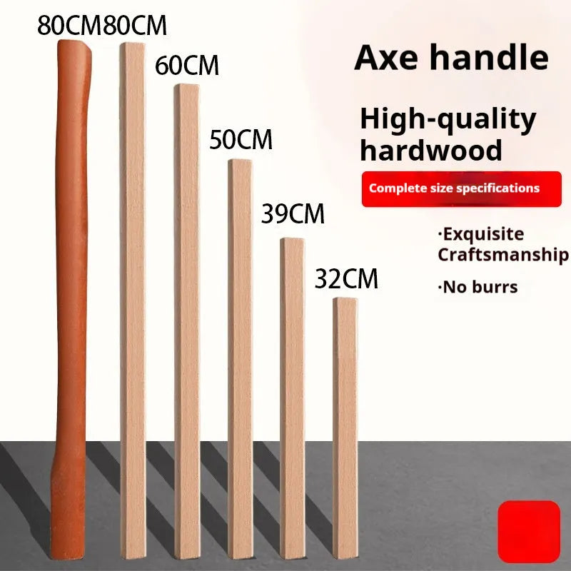 A locust wood axe handle with a square end profile shown alongside a measuring tape indicating its length.