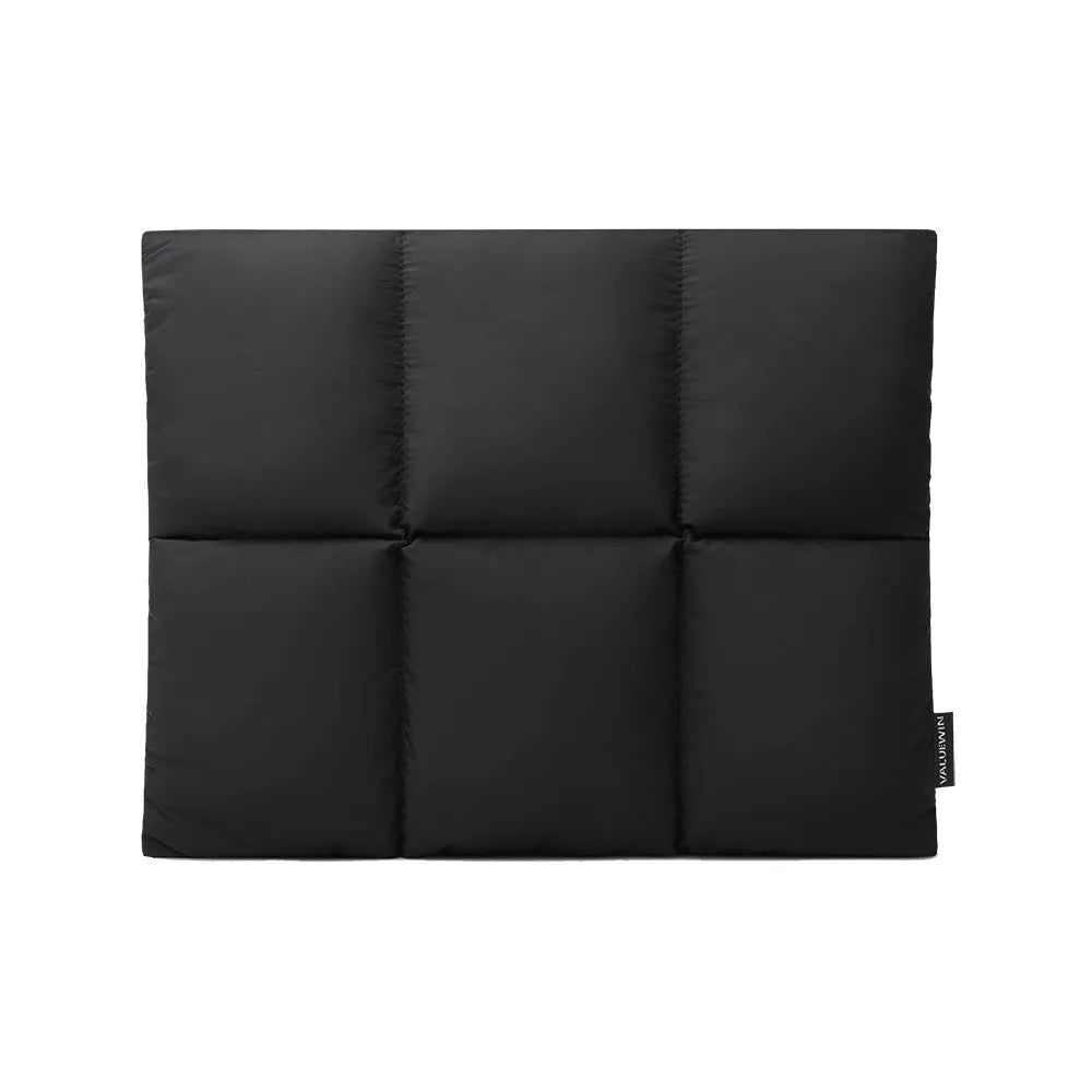 Soft fluffy laptop sleeve in black or khaki with retro sewing thread details, sized for 13 to 15.6 inch laptops