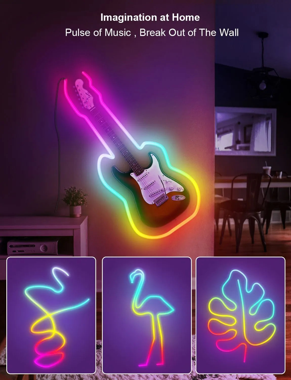 3 metre LED neon light strip with remote control demonstrating colour changing capabilities