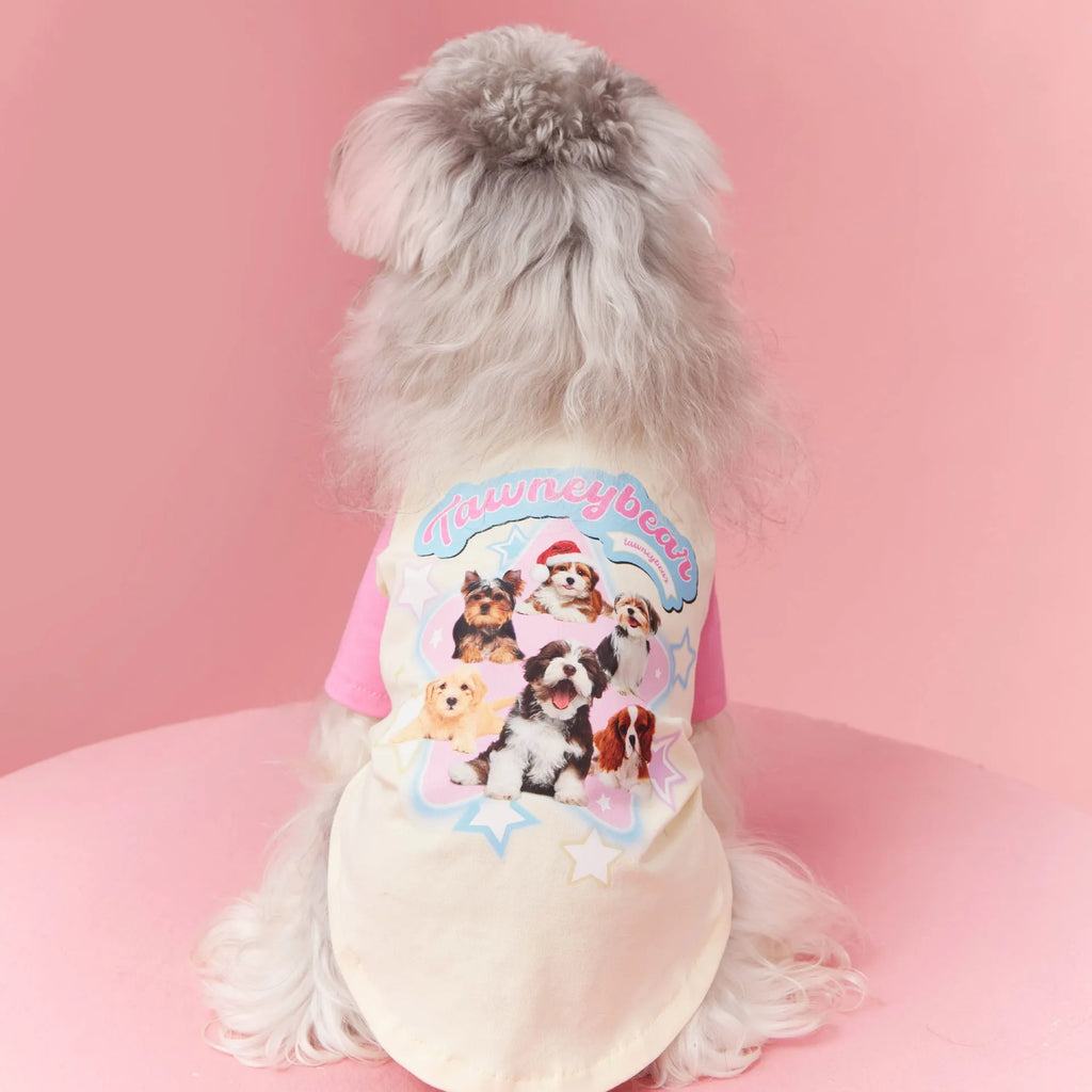 Cotton summer dog clothes in red or pink with contrast design, sizes XS to XXL